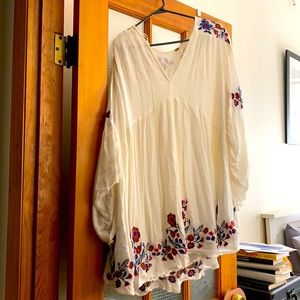 Free People flowy white dress with florals